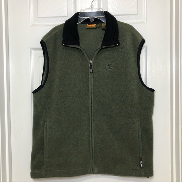 Timberland Men's Polartec Army Green Fleece Full Zip Pockets Vest - Picture 2 of 11